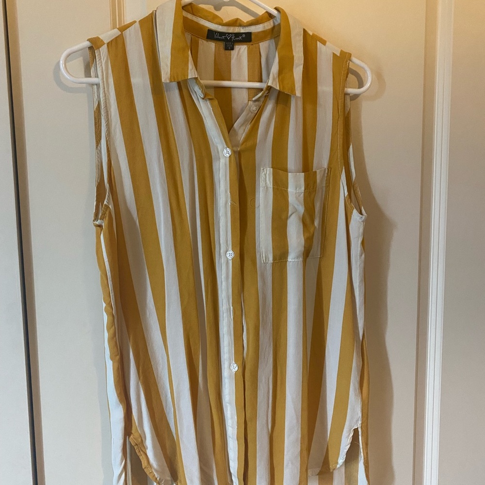 High low collared sleeveless top, striped